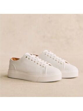 Sezane Mael Leather Trainers White Women’s Low-Top Sneakers Platform Size 10
